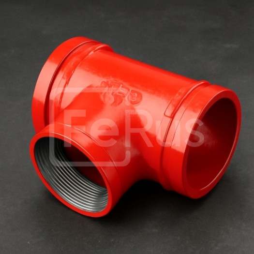 Переходной тройник под резьбу грувлок ковкий чугун ДУ 100x25 (ДН 114x34) 4x1